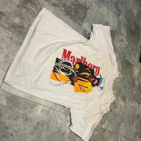 Marlboro White Tee with Cowboy Print
